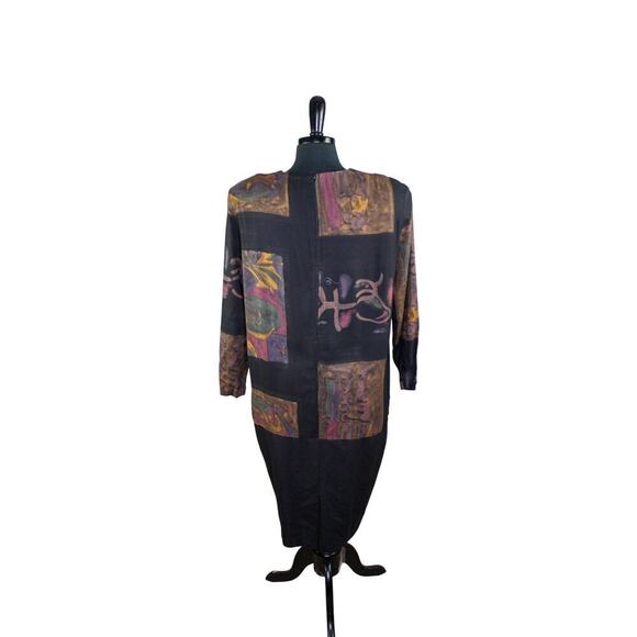 Vintage K.C. Spencer Midi Dress Geometric Abstract Lagenlook 80s 90s - Picture 3 of 5